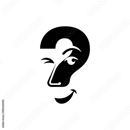 Black and white illustration of a face with a smile.