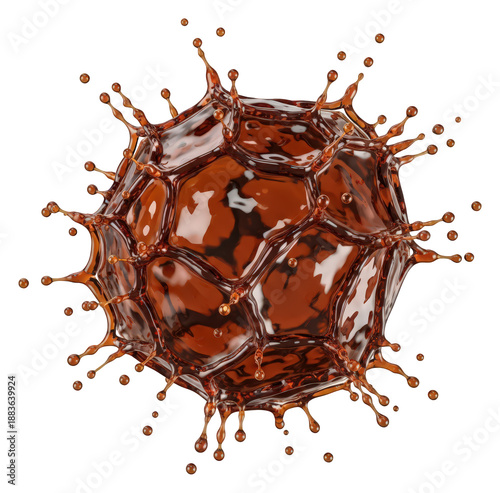 Brown liquid splash in zero gravity, abstract coffee art, isolated render