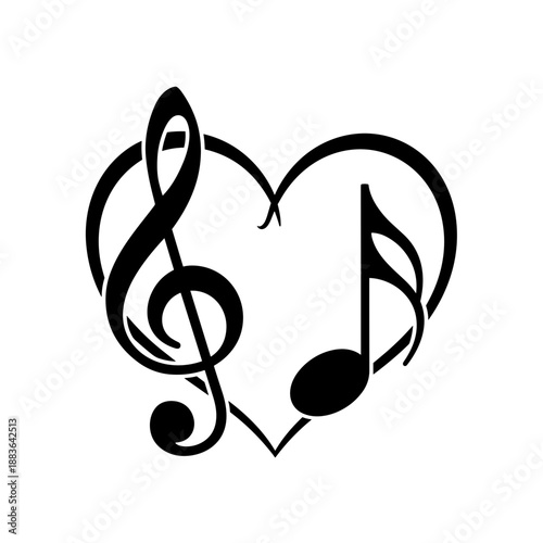 Treble Clef and Musical Notes in Heart.