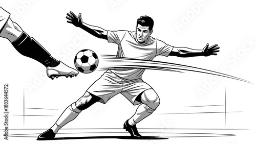 Soccer Player Kicking Ball with Opponent.