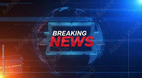 Dynamic news broadcast graphic transitions showcasing the evolving display of the globe and text elements highlighting breaking news updates in a modern digital format