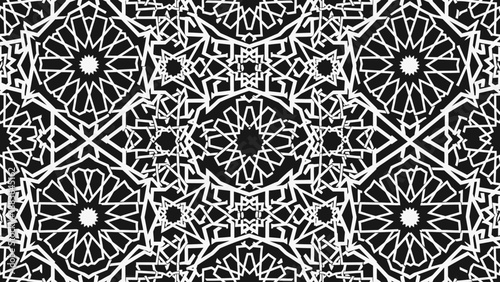Intricate black and white floral pattern.