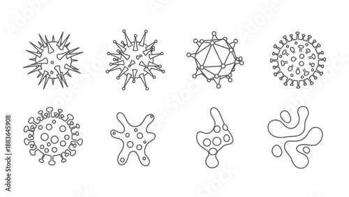Various Virus Illustrations in Black and White.
