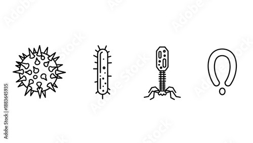 Virus Bacteria Phage Parasite Simple Line Icons.