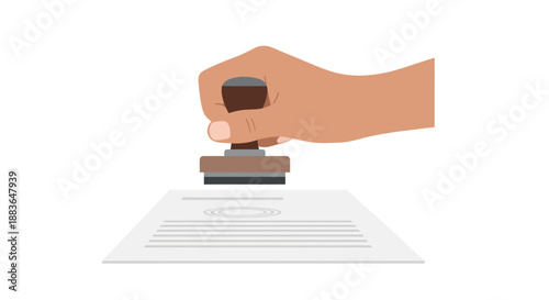 Hand holding a stamp and stamping on a document in a graphic illustration
