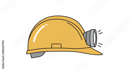 Iconic yellow safety helmet equipped with a bright headlamp for dark area work