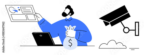 Data security concept. Data security involving analytics, financial transactions, and surveillance systems. Data security ensures information safety and monitoring integrity. For fintech