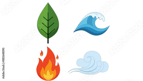 Elements of Nature Vector Illustration, Flat Design, for Environmental Concepts