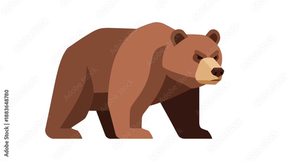 Fototapeta premium Brown Bear Vector Illustration, Flat Design, Wildlife Icon for Nature and Animal Themes