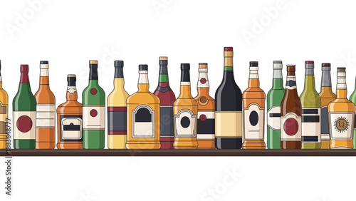Bottles on a shelf image, photography, bar, alcohol, drinks, beverage, pub, restaurant, vintage