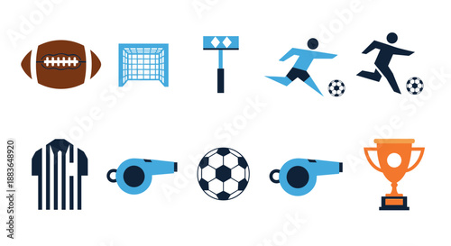 Collection of sports icons including football, soccer, referee, and trophy
