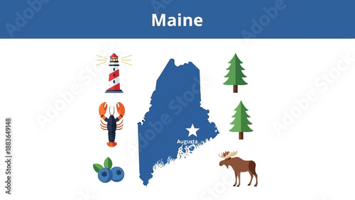 Maine State Information Geography, Tourism, and Local Icons