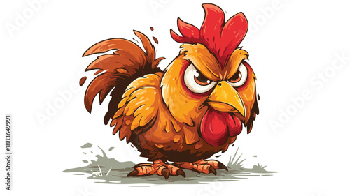 Angry Chicken Cartoon on White Background Vector with Outline