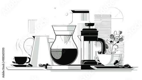 Creative Coffee Design Concept Vector with Outline on White Background