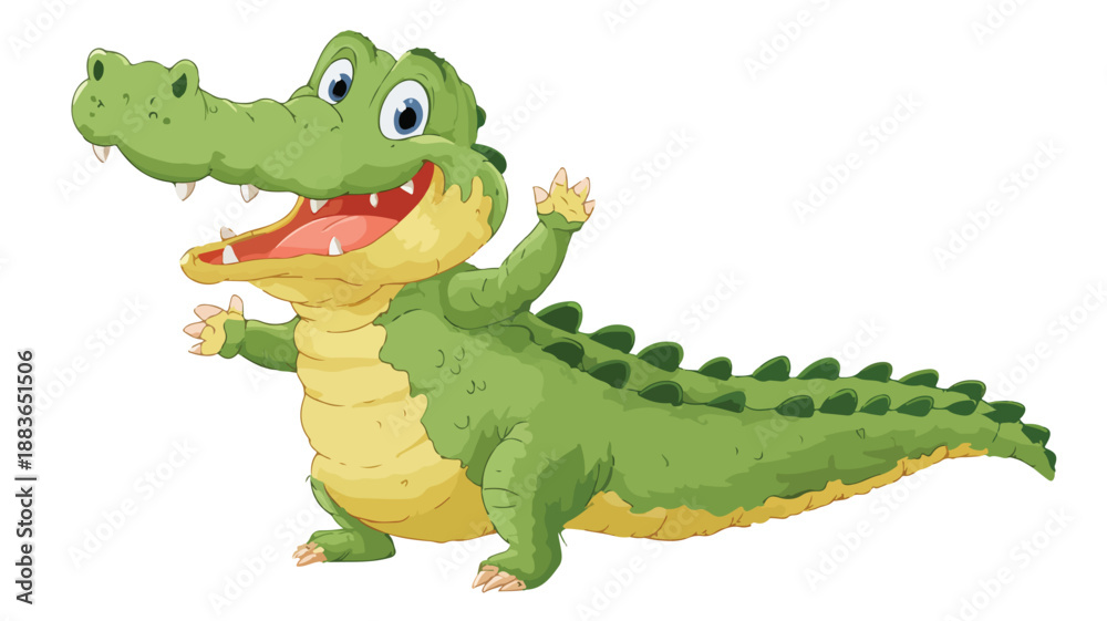 Fototapeta premium Cute Crocodile Cartoon Standing and Waving Vector Illustration
