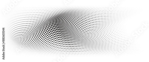 Flowing Wave Dot Halftone Pattern: Curve Gradient Shape on Transparent Background. Suitable for AI, Tech, Network, Digital, Science, and Technology Themes.