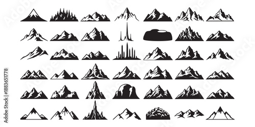 Mega collection of 42 mountain silhouettes