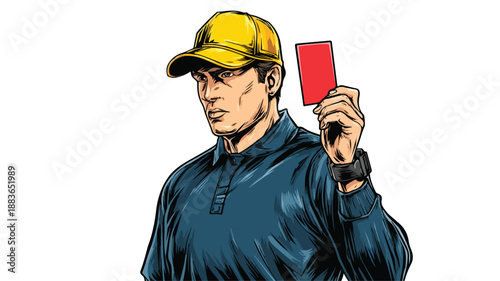 Professional Football Referee Showing Red Card Isolated Vector Illustration