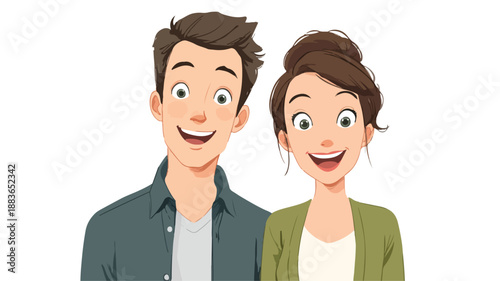 Happy Young Couple Cartoon on White Background Vector Illustration