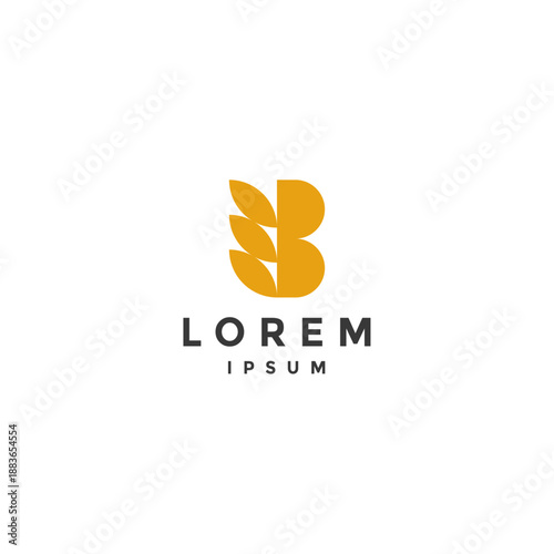 Wheat Grain Beside Half B Letter Logo Design. Letter B With Three Oat Seeds Logo Design.