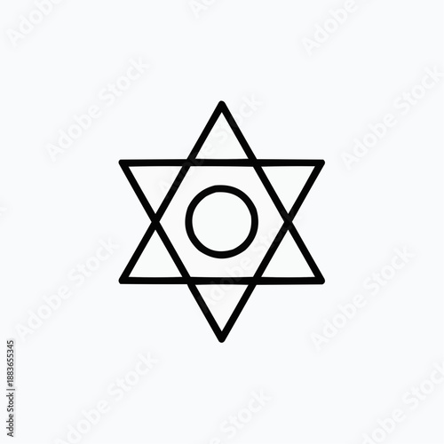 A minimalist vector graphic of a Star of David symbol with a circle in the center