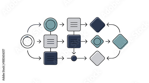Streamlined illustration of a business process, charting a sequence of steps.