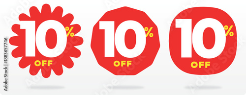 10% advertising, sale, purchase, discount, store, retail, banner, shape, set, icon, vector. Off, promo, label, offer, sticker, special, trade, price, value