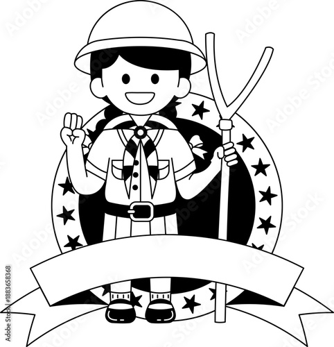 black and white illustration of Logo of a girl in a Girl Scout uniform