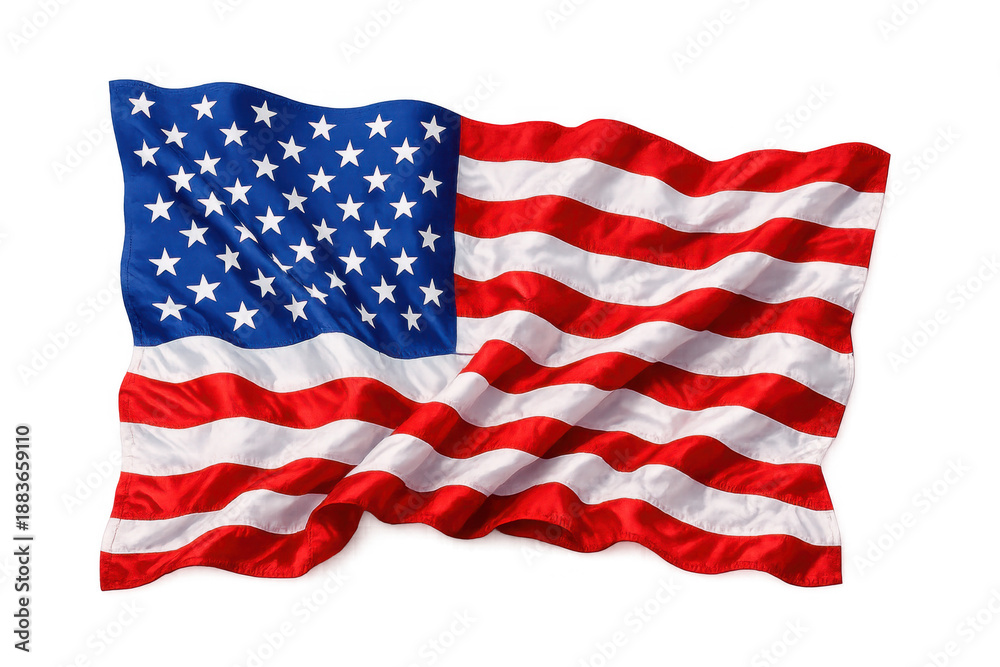 Obraz premium United states flag waving, representing patriotism, freedom, and democracy, with stars and stripes on a transparent background