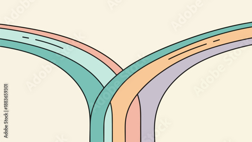 Highway interchange with teal and orange lanes and a Y-shaped junction