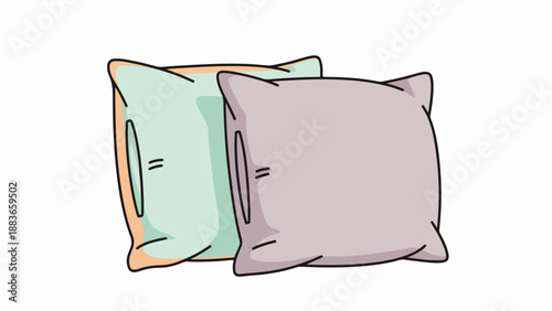 Two plush pillows with light green and lavender fabric on neutral background