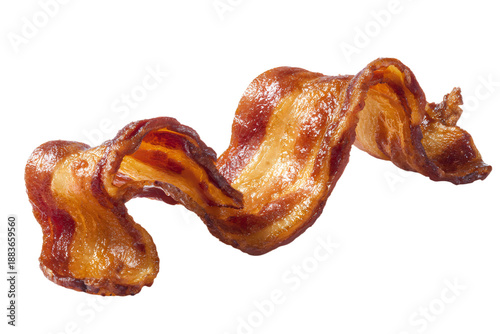Crispy Cooked Bacon Strip on White Background