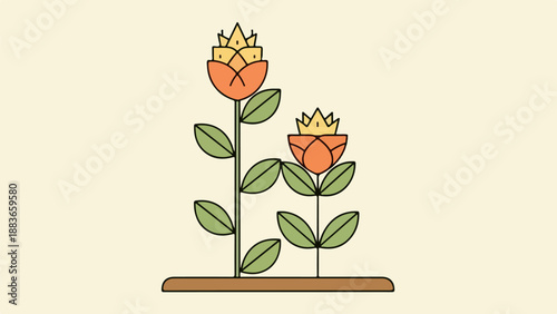 Two flowering plants in rectangular planter line art illustration