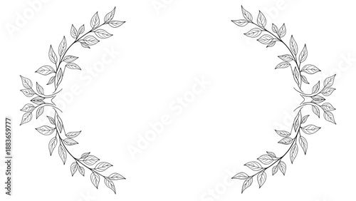 Black and white leafy branch illustration on for design