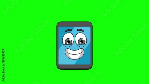 The grimacing face of smart phone mascot, nervousness, embarrassment, or awkwardness