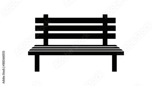 Vector illustration of a classic black park bench icon for outdoor relaxation on transparent background