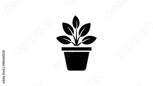 Vector illustration of a potted houseplant in a planter, a minimalist nature icon on transparent background