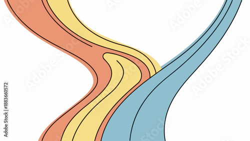 Abstract digital illustration with symmetrical layered composition featuring warm orange, vibrant yellow, and cool blue color sections