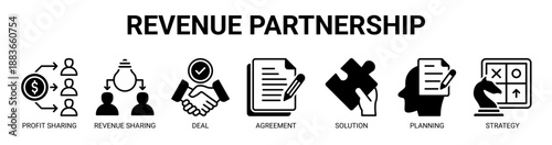 Revenue Partnership web banner icon vector illustration concept with icon of Profit sharing, Revenue sharing, Deal, Agreement, Solution, Planning, Strategy.