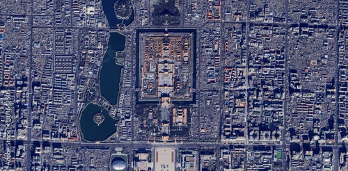 Fotografia Aerial View of the Forbidden City Imperial Palace in Beijing, China - Historic A