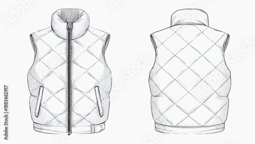 The detailed drawing presents a quilted vest from front and back views.