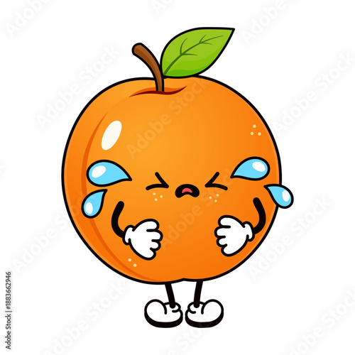 Crying apricot cartoon character showing sadness and sorrow