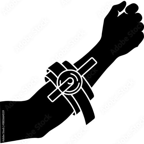 Emergency Tourniquet Applied to Arm Silhouette for Hypovolemic Shock Prevention