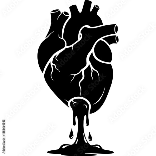 Heart Silhouette with Draining Fluid Symbolizing Hypovolemic Shock