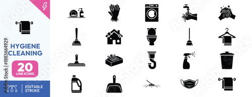 Cleaning Tools and Household Items Icons.