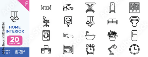 Home Interior Icons Set Illustration.