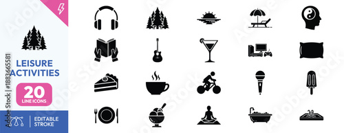Leisure Activities Icons Set Illustration.