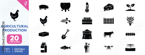 Agricultural Production Icons Set.