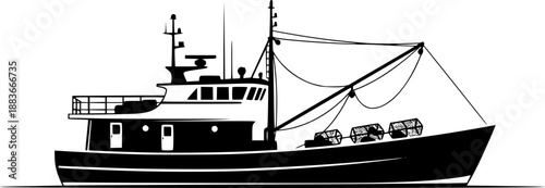 Fishing boat black silhouette vector illustration
