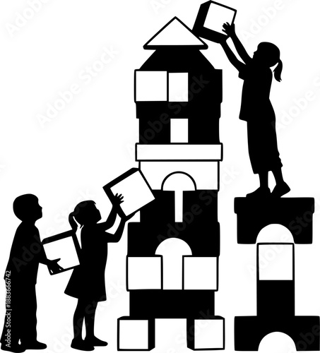 Children building blocks silhouette vector
